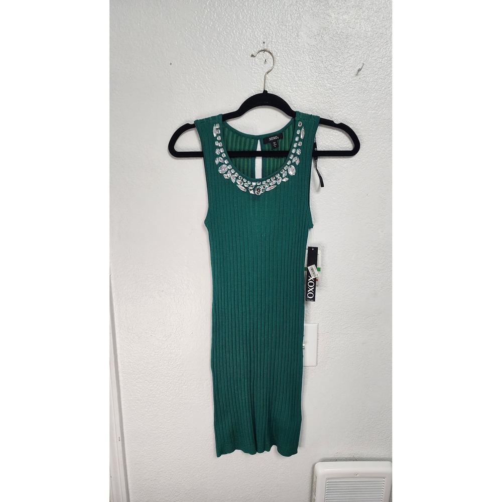 XOXO Ribbed Knit Dress Women S Green New With Tags has flaws